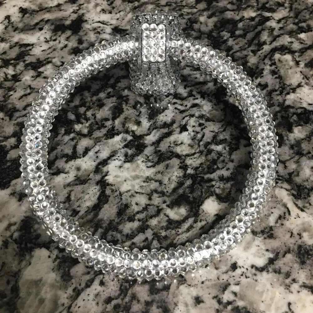 Toilet paper & Towel Ring Holder Set, Bedazzled, Hand Glue, Glass Rhinestones